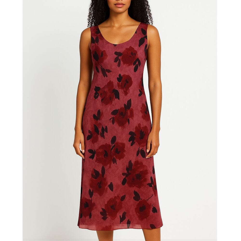 ASOS Design Sleeveless Rose Print Midi Dress Pink/Red US 12 (UK 16, EU 44) NWOT